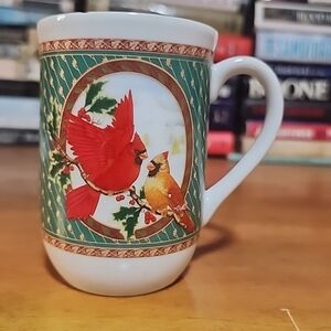 1988 Enesco Imports Cardinals Holly Branch Coffee Tea Mug Cup